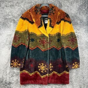 Vintage Artfur by Duffel Long Faux Fur Jacket Woman's Size M Winter Scene